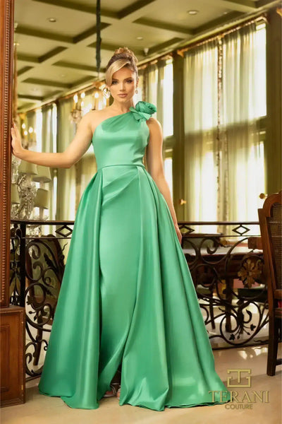 242E3110 Stretch Mikado Asymmetrical One Shoulder Long Ballgown Dress