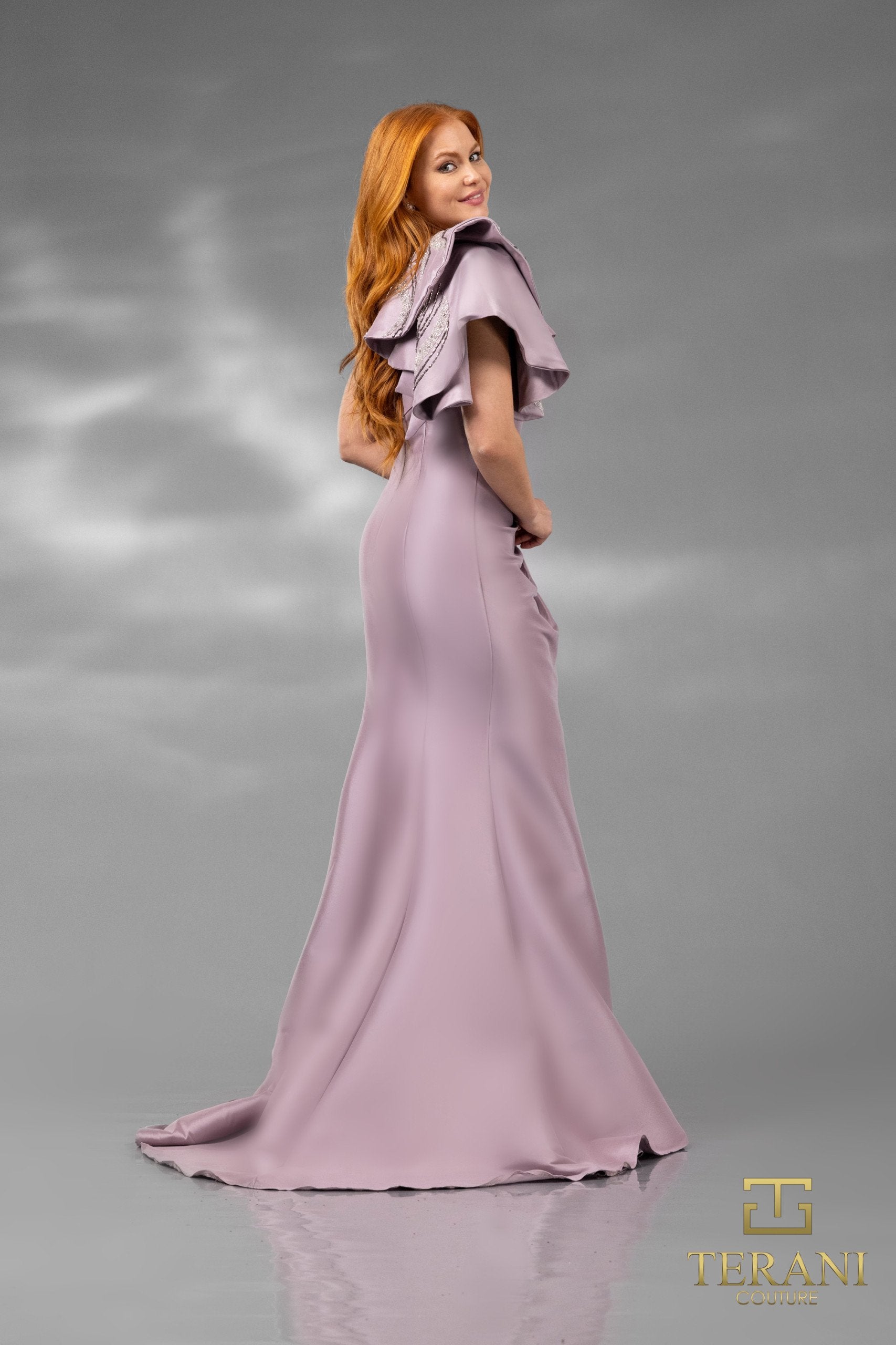 242E3117 Stretch Mikado One Shoulder Long Column Dress