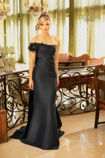 242M3314 Stretch Mikado One Shoulder Long Trumpet Dress