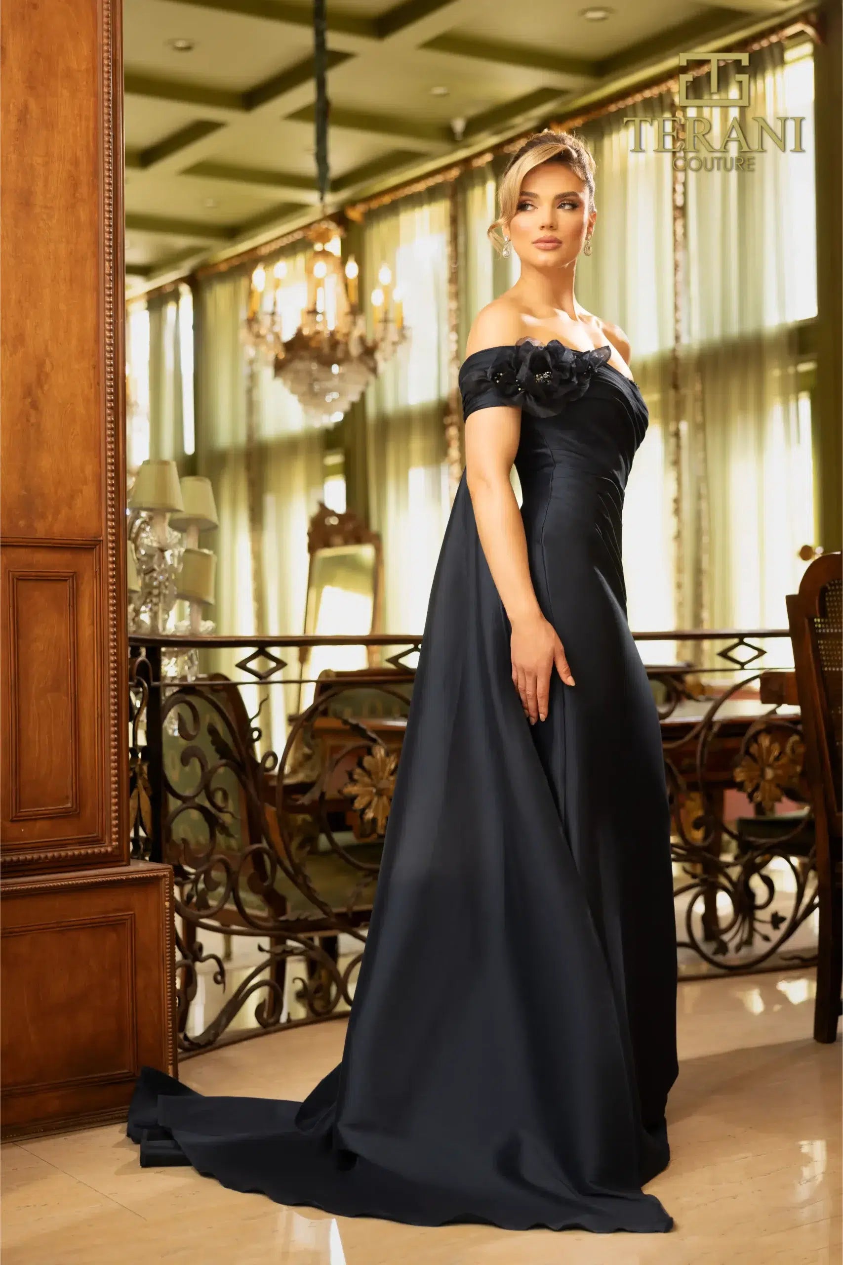 242M3314 Stretch Mikado One Shoulder Long Trumpet Dress