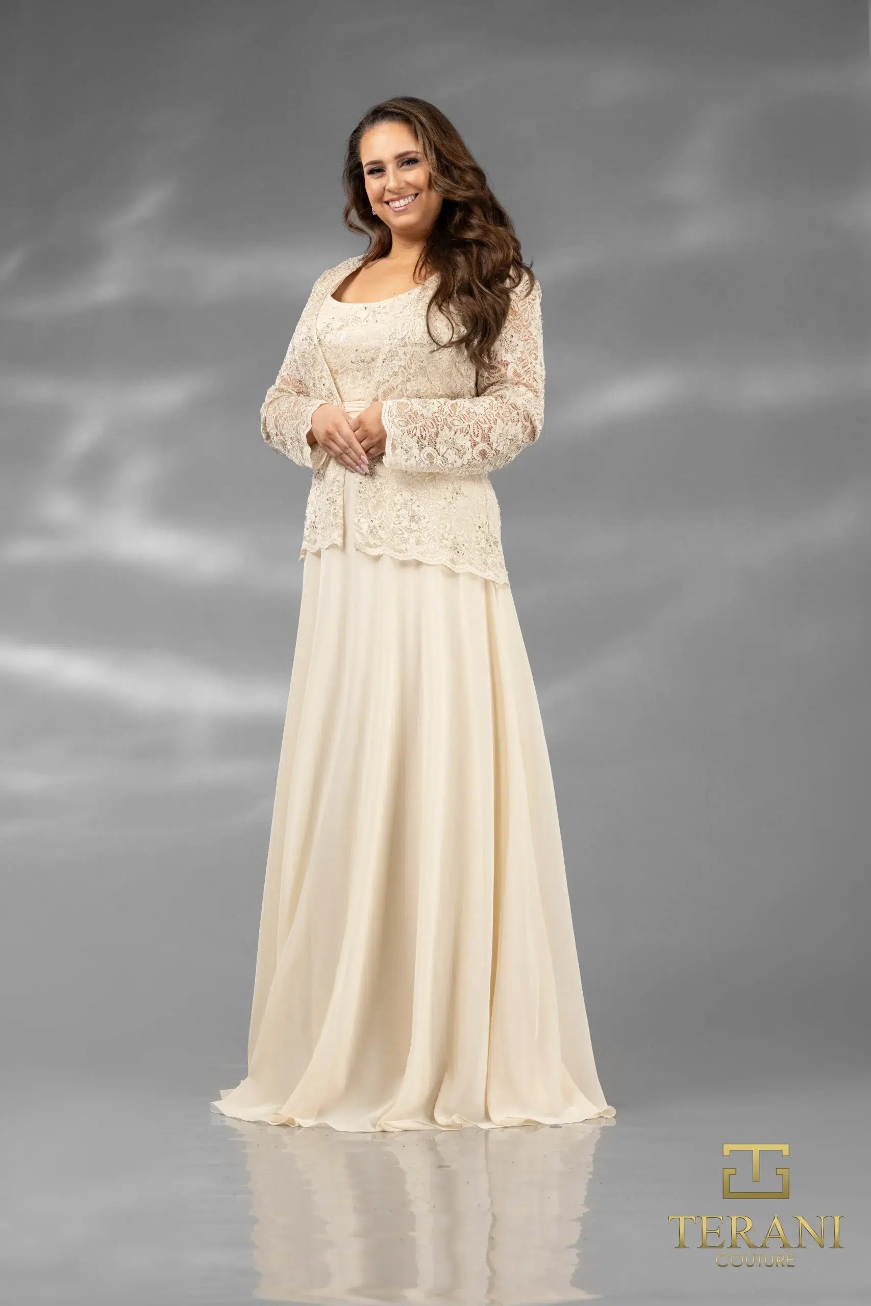242M3410 Chiffon Sleeveless Long Column Dress
