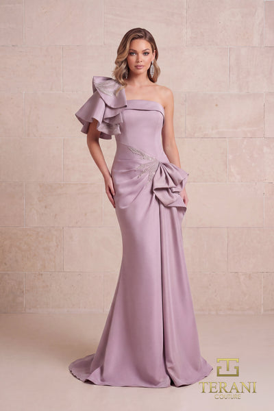 242E3117 Stretch Mikado One Shoulder Long Column Dress