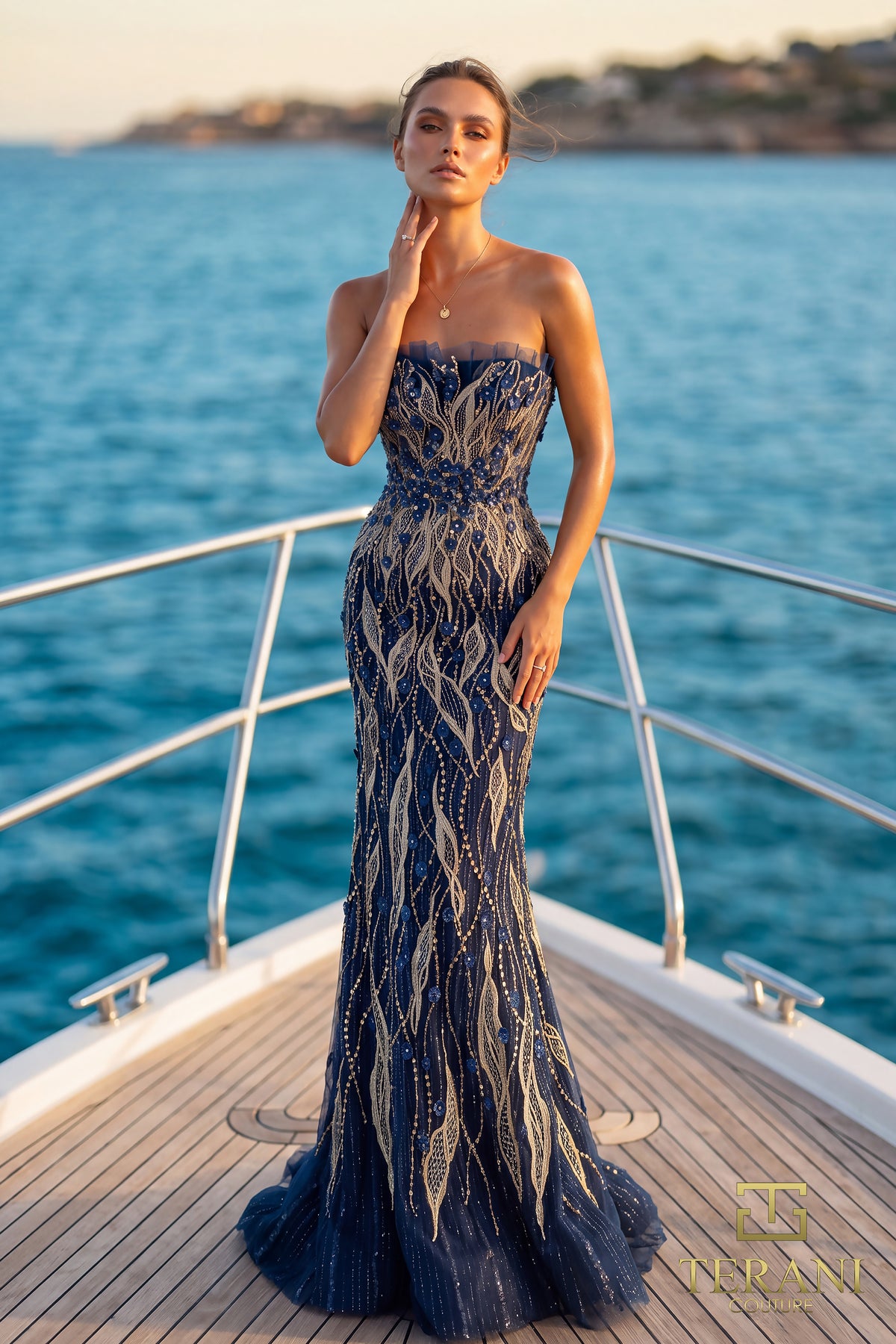242GL3248 Tulle Halter Neckline Strapless Long Dress