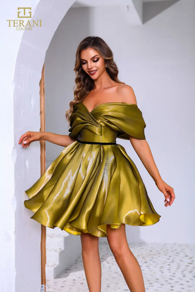 251C4045 Off The Shoulder Short A-line Cocktail Dress