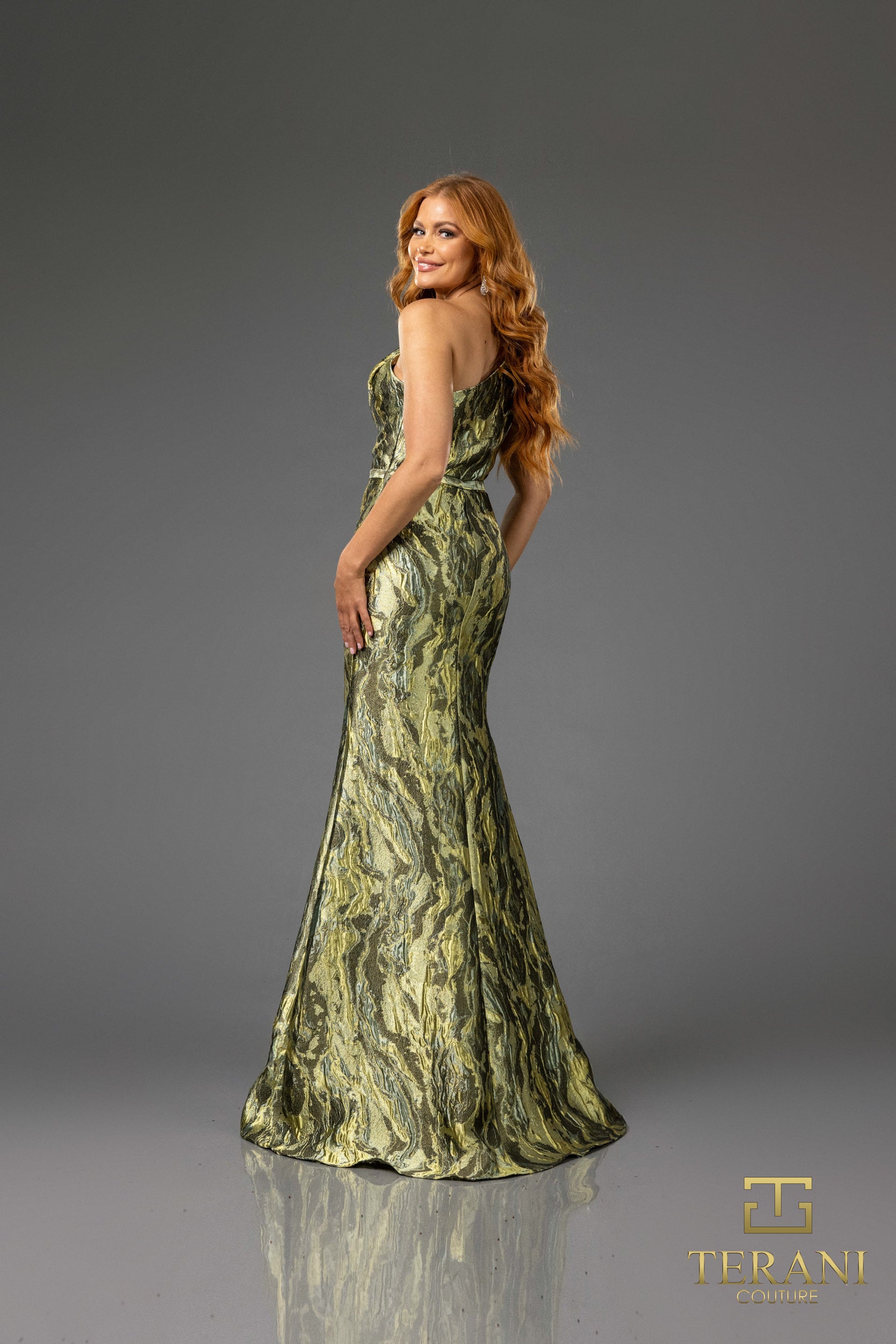 251E4254 Lava Jacuard Asymmetrical Long Sheath Dress