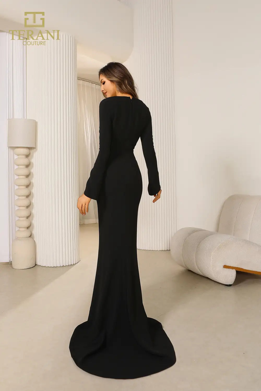 251E4571 A-Line Fit And Flare Long Sleeves Evening Dress