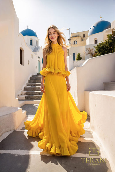 Sunshine Ruffle Halter Gown - 251E4657