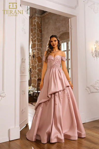 251M4062 Satin Off The Shoulder Blush Ballgown