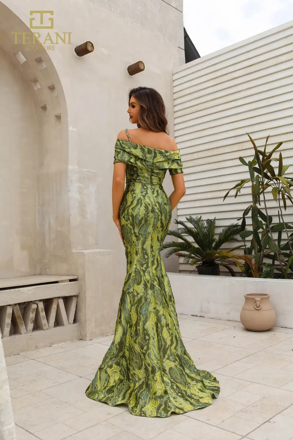 251M4434 Off The Shoulder Cap Sleeves Sheath Long Dress