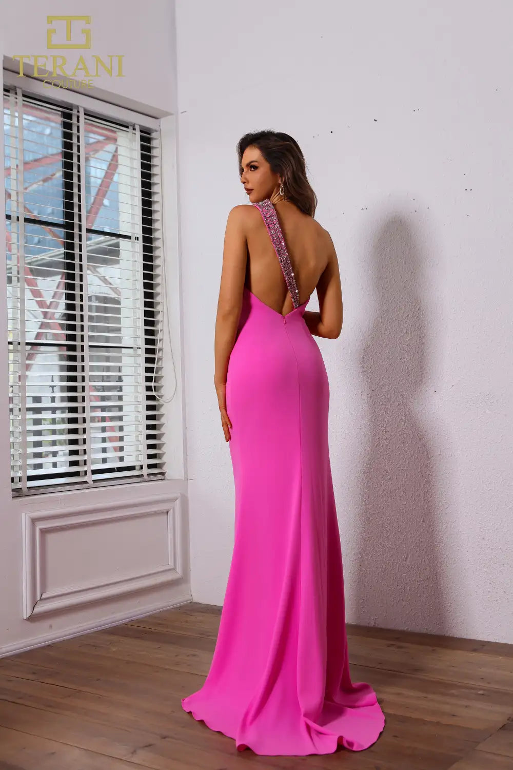 251P4036 Asymmetrical Sleeveless Crepe Fit And Flare Prom Dress