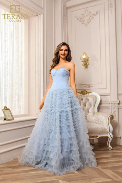 251P4092 Sleeveless Tulle Light Blue Ballgown Prom Dress