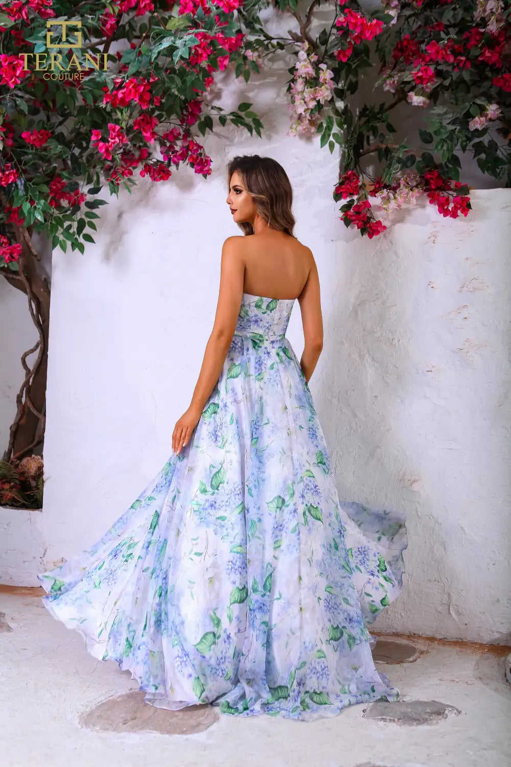 251P4142 Ivory Multi Sweetheart A-Line Strapless Dress