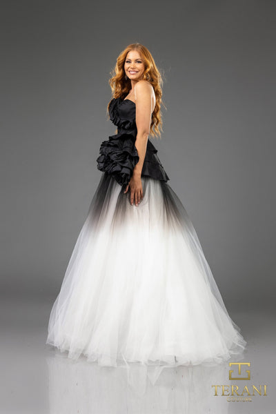 251P4270 Asymmetrical Strapless Tulle Ballgown Prom Dress