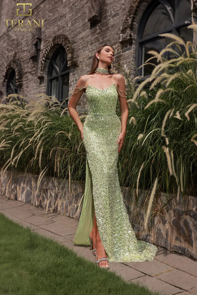 251P4329 Slim Sweetheart Beaded Tulle Long Prom Dress