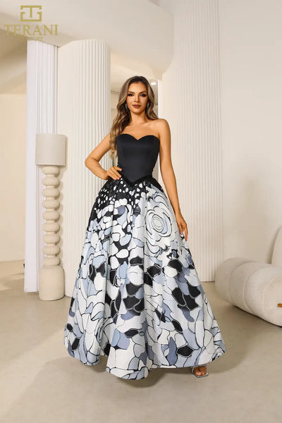 251P4373 Print Mikado Sleeveless Long Ballgown Prom Dress
