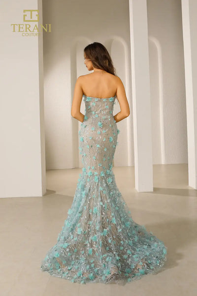 251P4379 Sweetheart Strapless Aqua Trumpet Tulle Dress