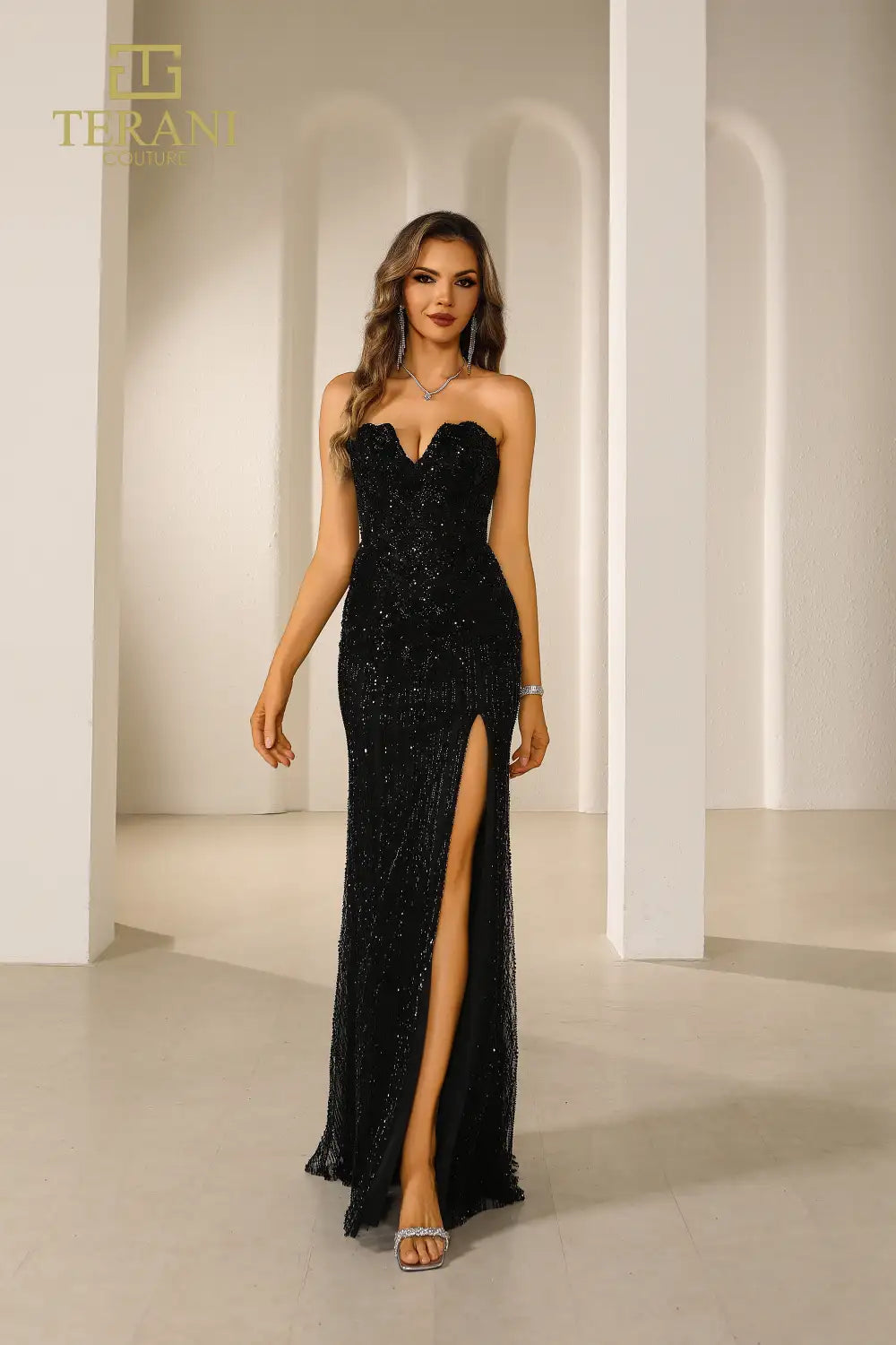 251P4574 Fit and flare strapless Side Slit LONG PROM Dress 251P4574 Fit and flare strapless Side Slit LONG PROM Dress