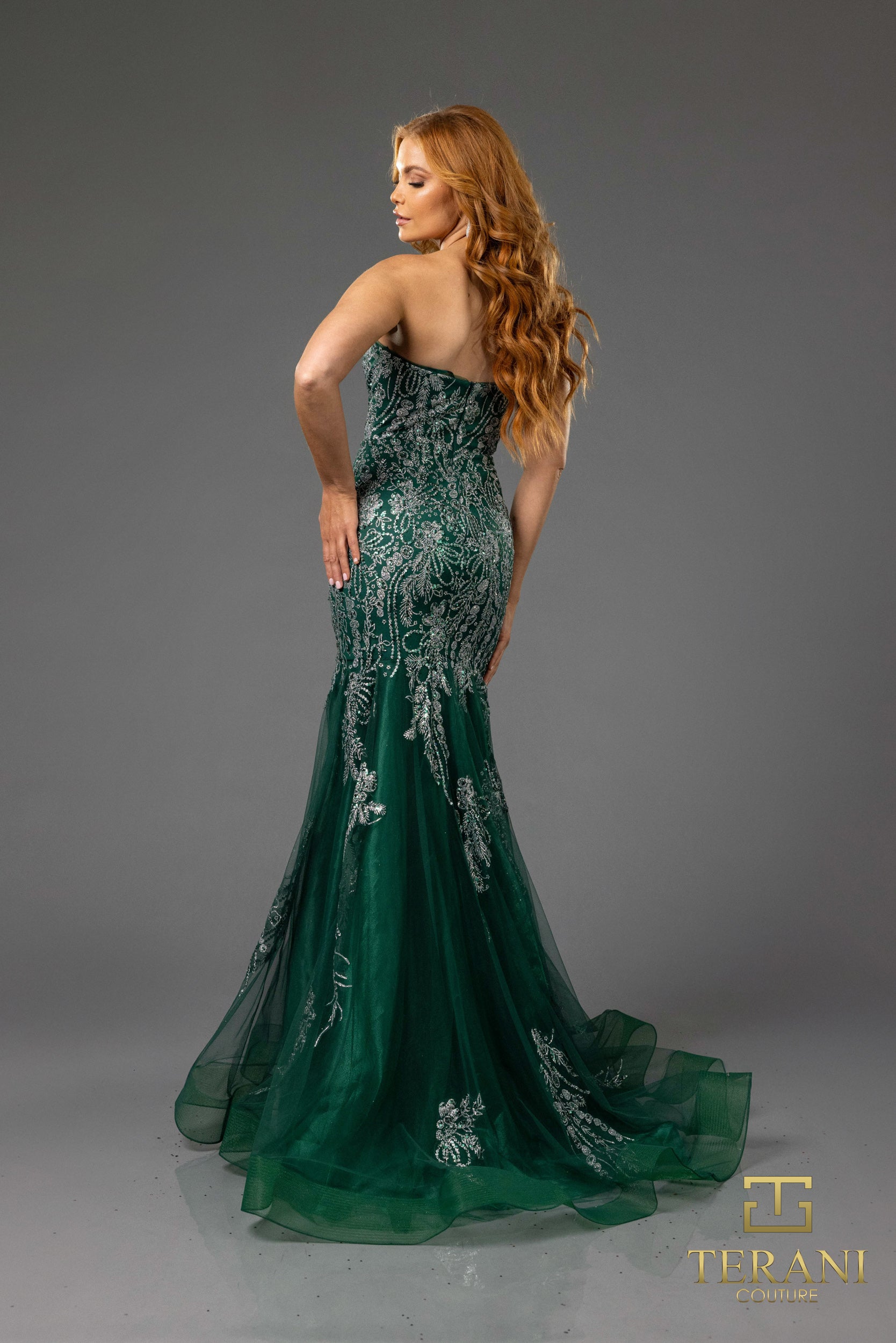 251P4641 Sweetheart Beaded Tulle Strapless Trumpet Prom Dress