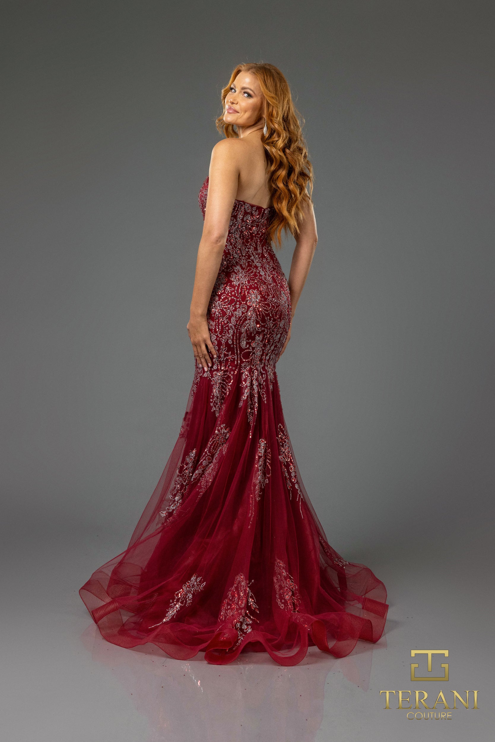 251P4641 Sweetheart Beaded Tulle Strapless Trumpet Prom Dress