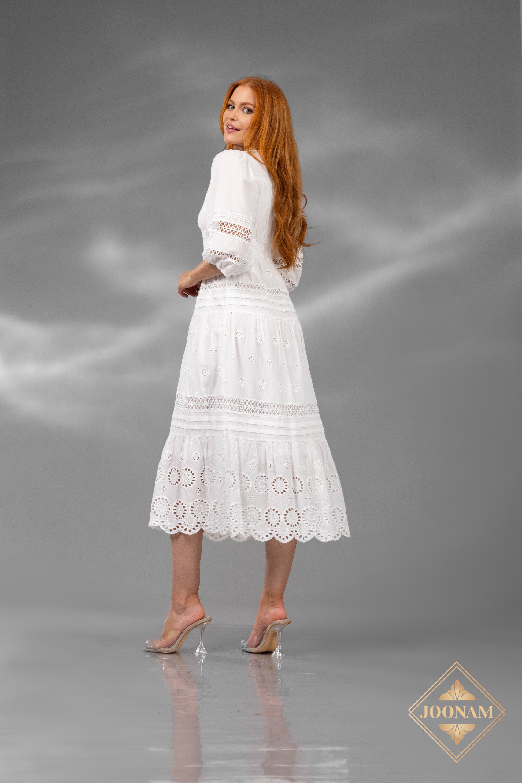 v neck full sleeves a line Cotton Dress - 251S4527