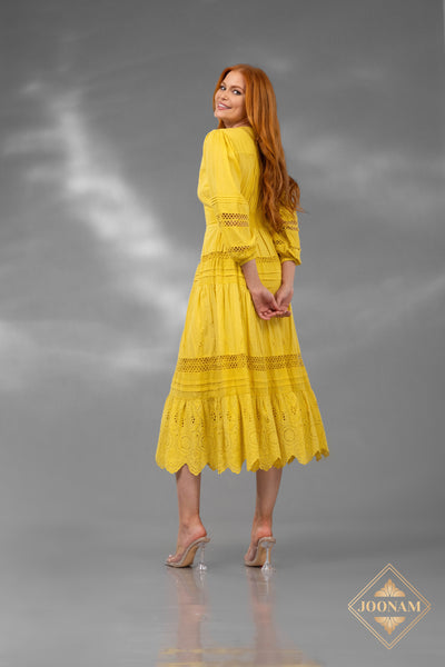 v neck full sleeves a line Cotton Dress - 251S4527