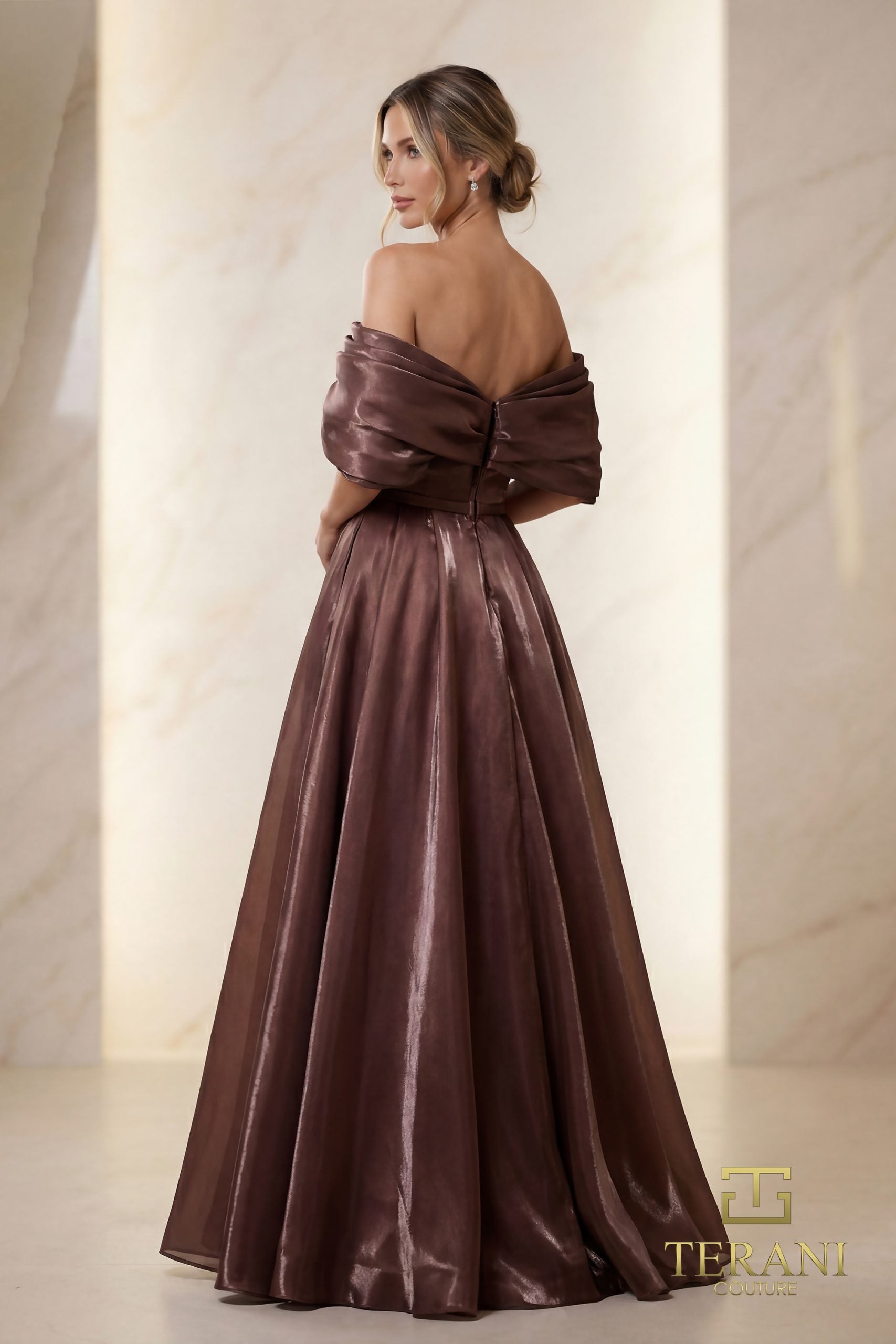251M4044 A-line Off The Shoulder Front Slit Long Dress