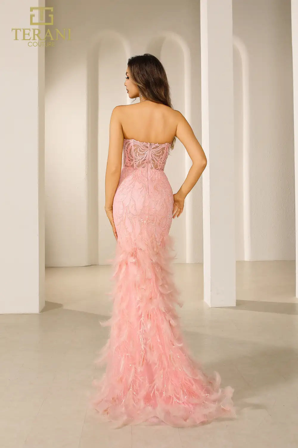 251P4002 Bodycon Strapless Embroidered Prom Dress