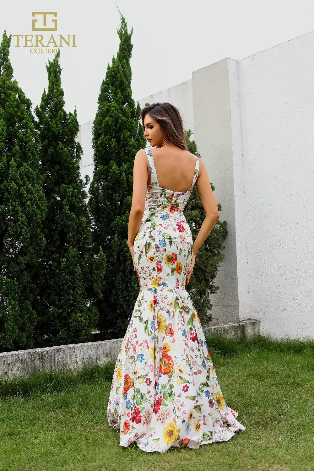 251P4378 Sweetheart Printed Satin Trumpet Prom Dress
