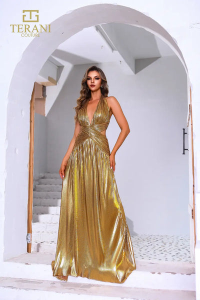 251P4534 Sleeveless Halter Neck A-line Long Prom Dress