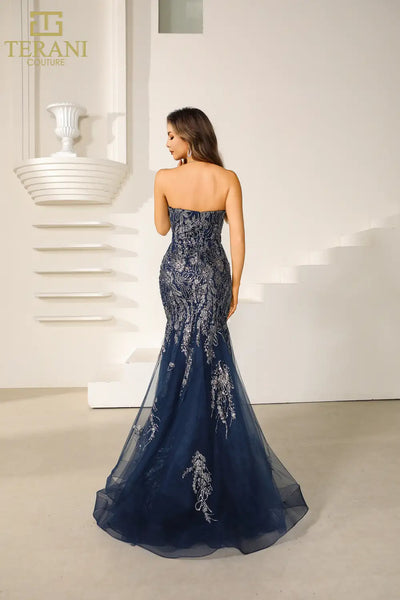 251P4641 Sweetheart Beaded Tulle Strapless Trumpet Prom Dress
