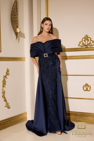 252E5124 - Fit and Flare Long With Overskirt Evening Dress
