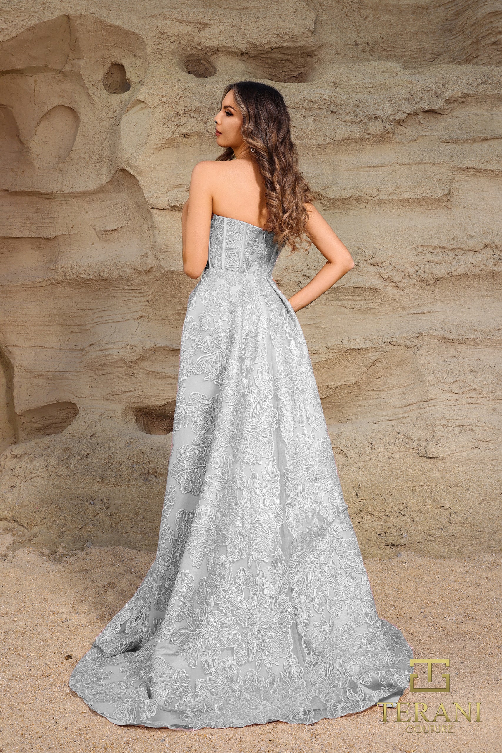 252E5134 - Fit and Flare Long With Overskirt Evening Dress