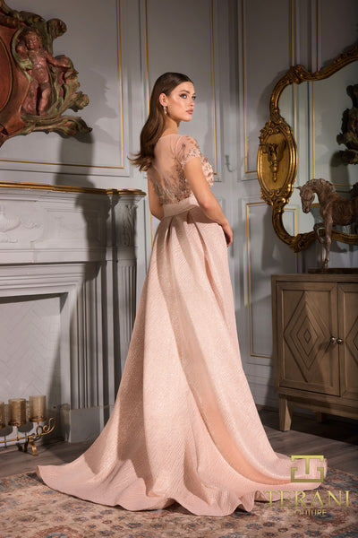 252E5157 - Fit and Flare Long With Overskirt Evening Dress