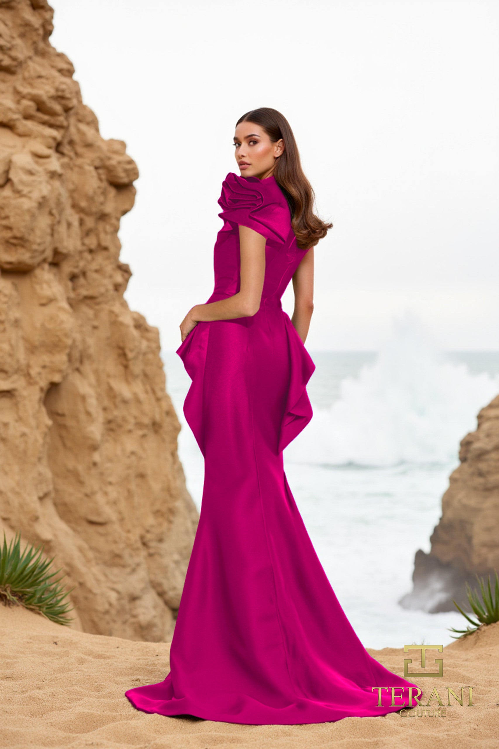 252E5546 - Fit and Flare Long With Peplum Evening Dress