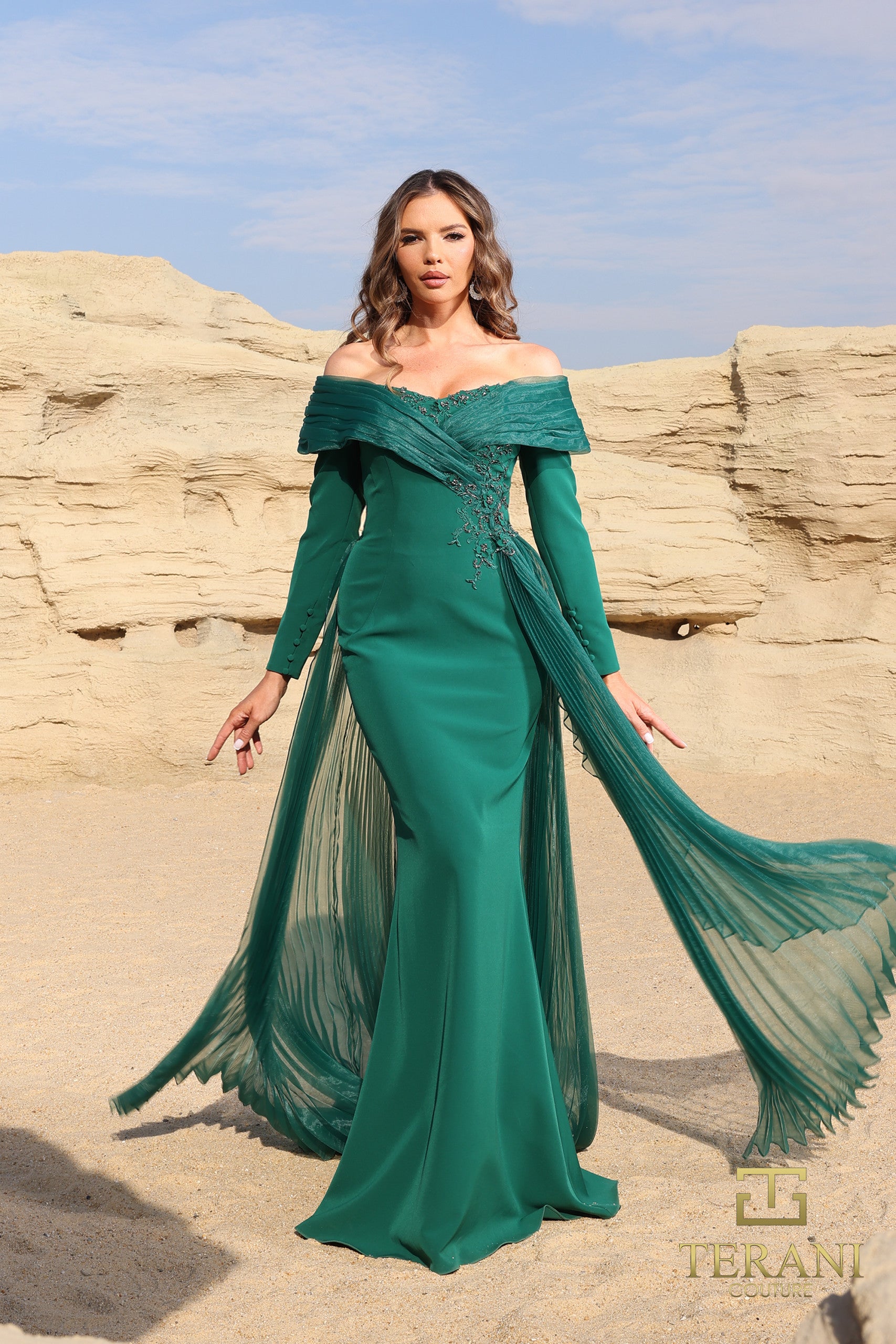 252M5316 - Off Long Sleeves Over Skirt Long MOB Dress