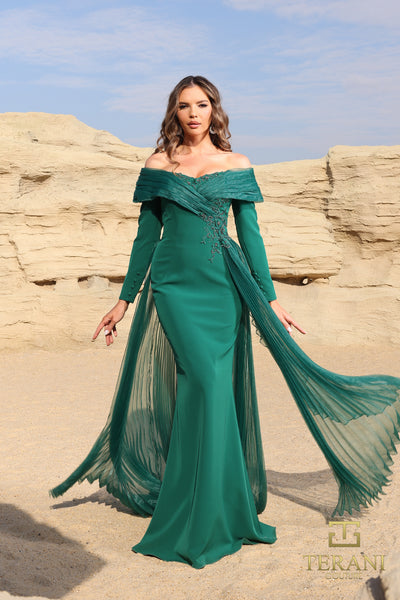 252M5316 - Off Long Sleeves Over Skirt Long MOB Dress