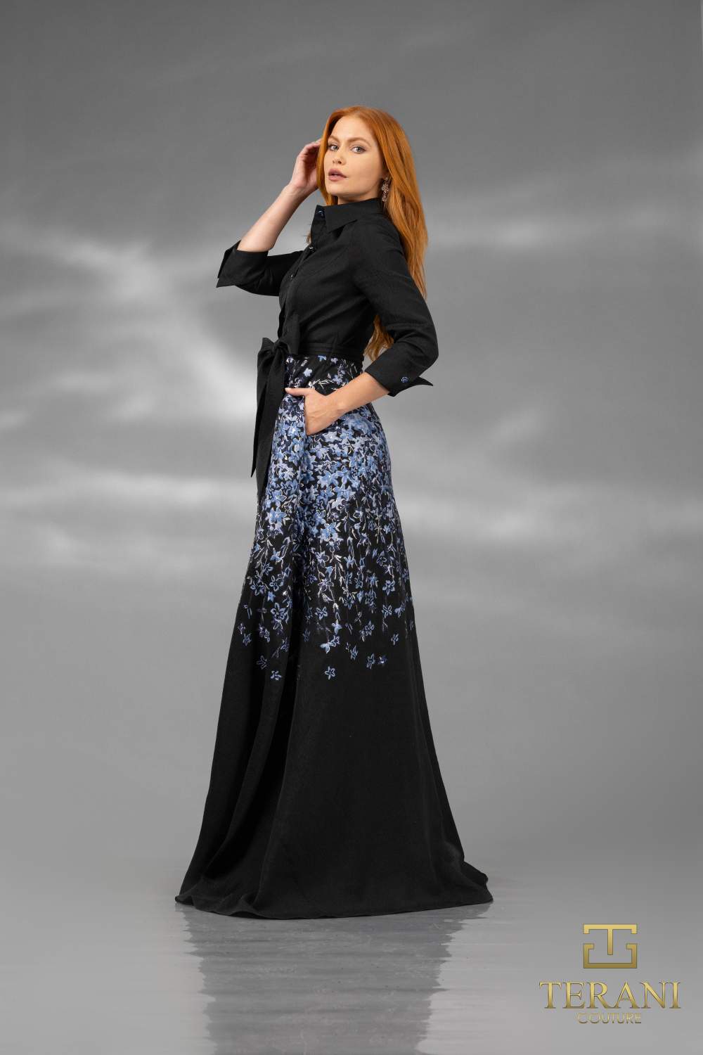 252M5503 - A-line Long Long Sleeves MOB Dress