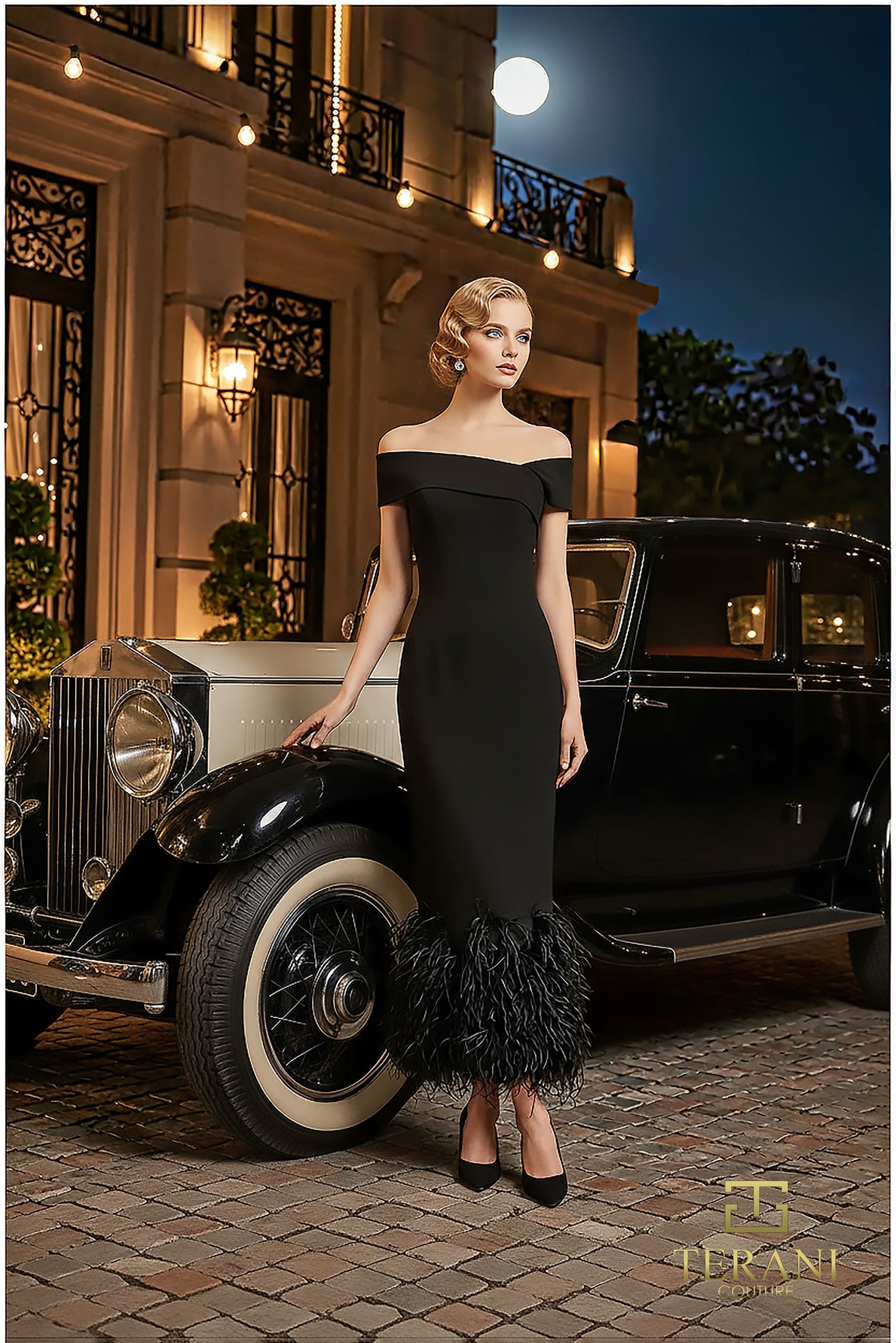 Off-Shoulder Scuba Sheath Gown - 252C5033