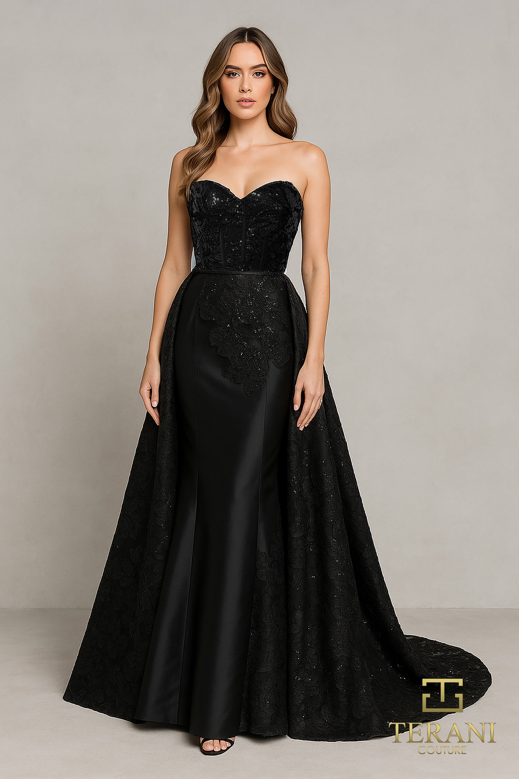 252E5134 - Fit and Flare Long With Overskirt Evening Dress
