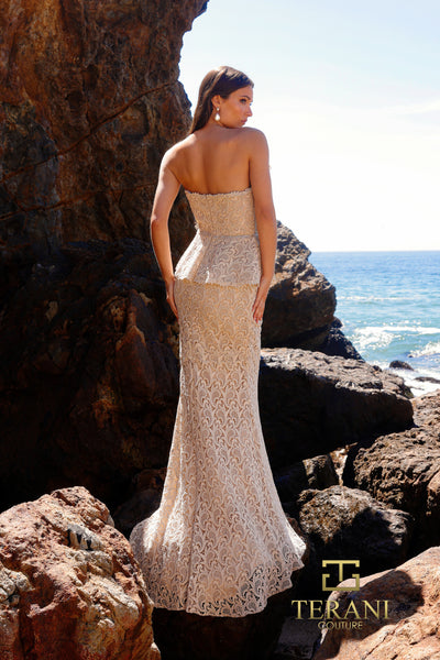 252E5144 - Fit and Flare Long With Peplum Evening Dress