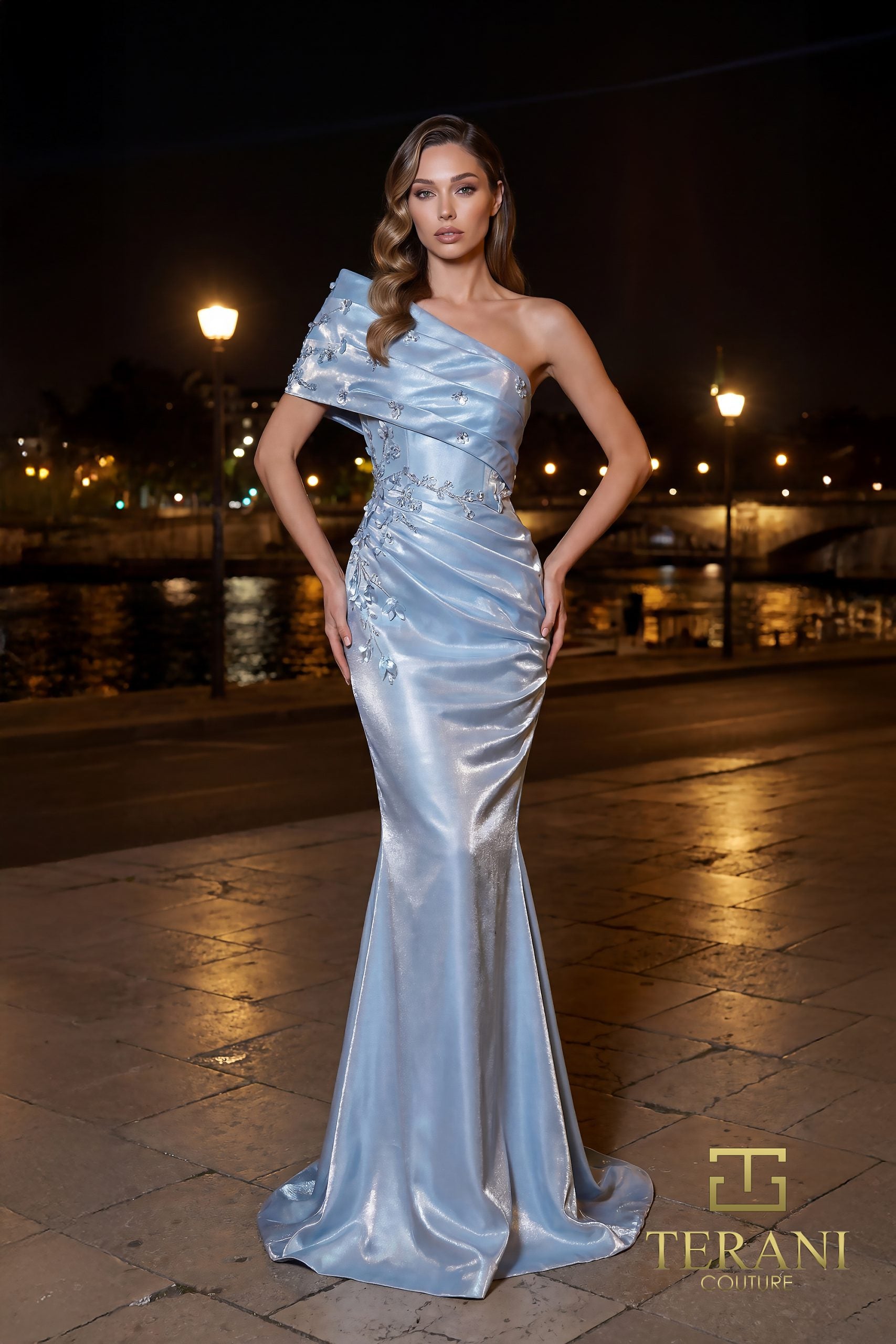 Asymmetric One-Shoulder Shimmer Fit & Flare Gown - 261E6227