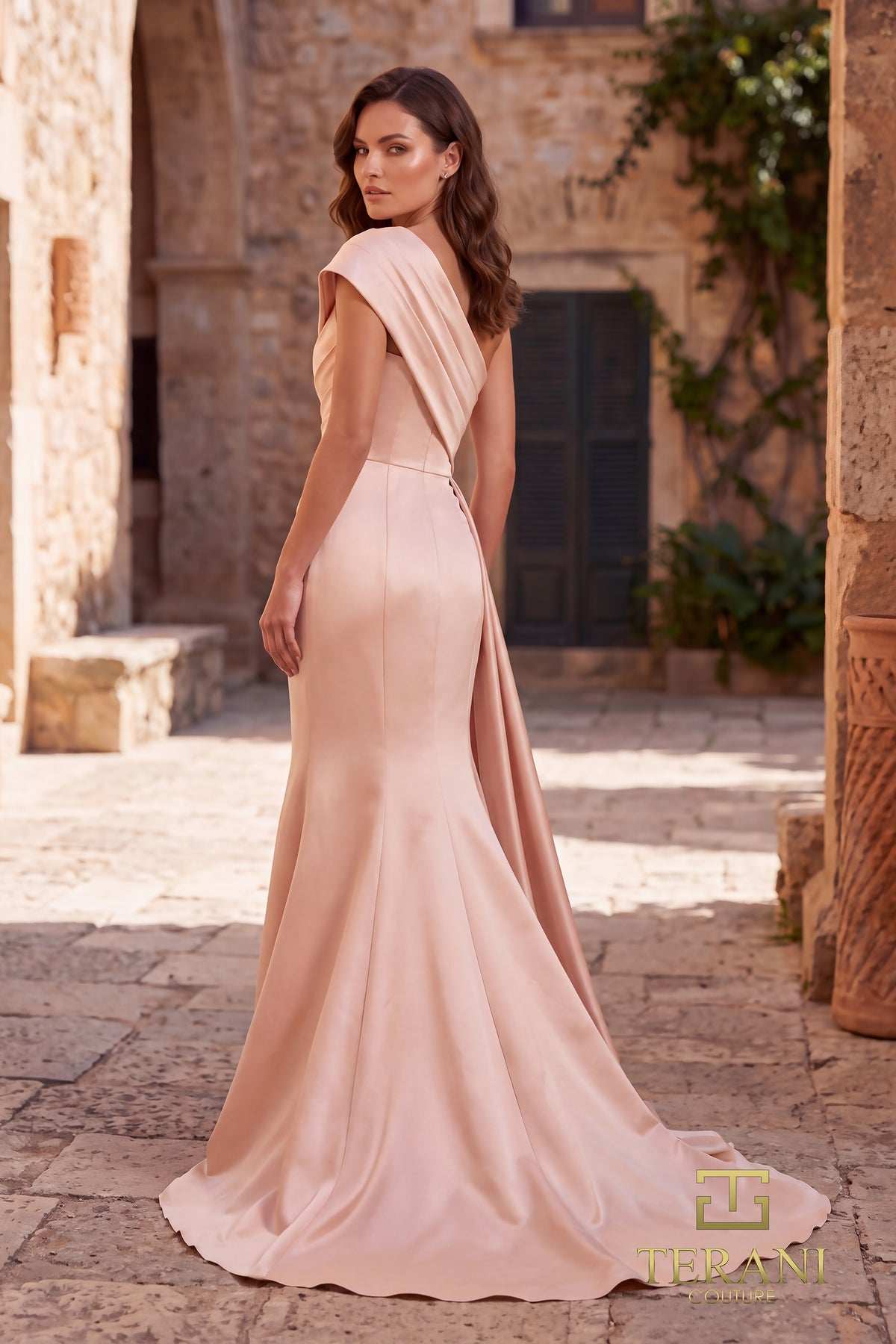 Asymmetric One-Shoulder Stretch Mikado Fit & Flare Gown - 261M6411