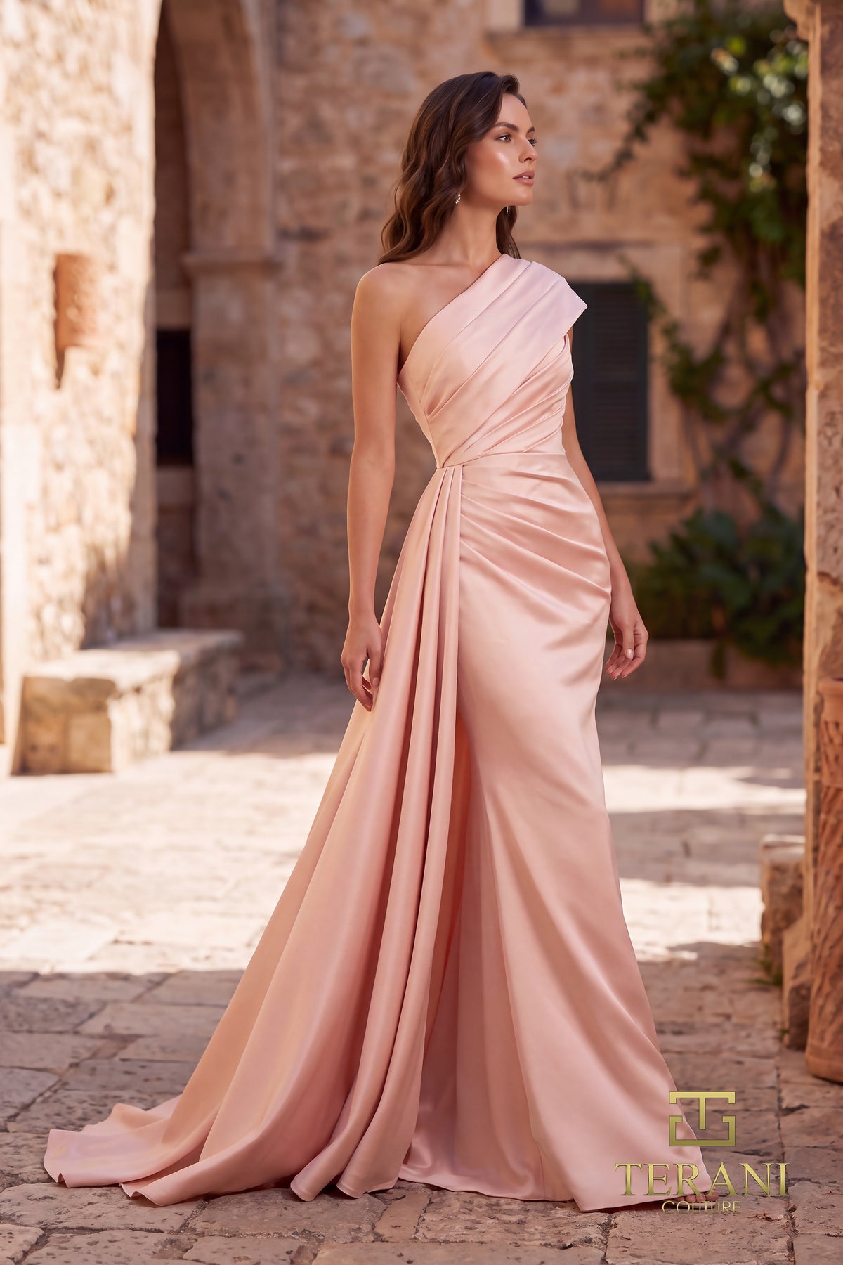 Asymmetric One-Shoulder Stretch Mikado Fit & Flare Gown - 261M6411