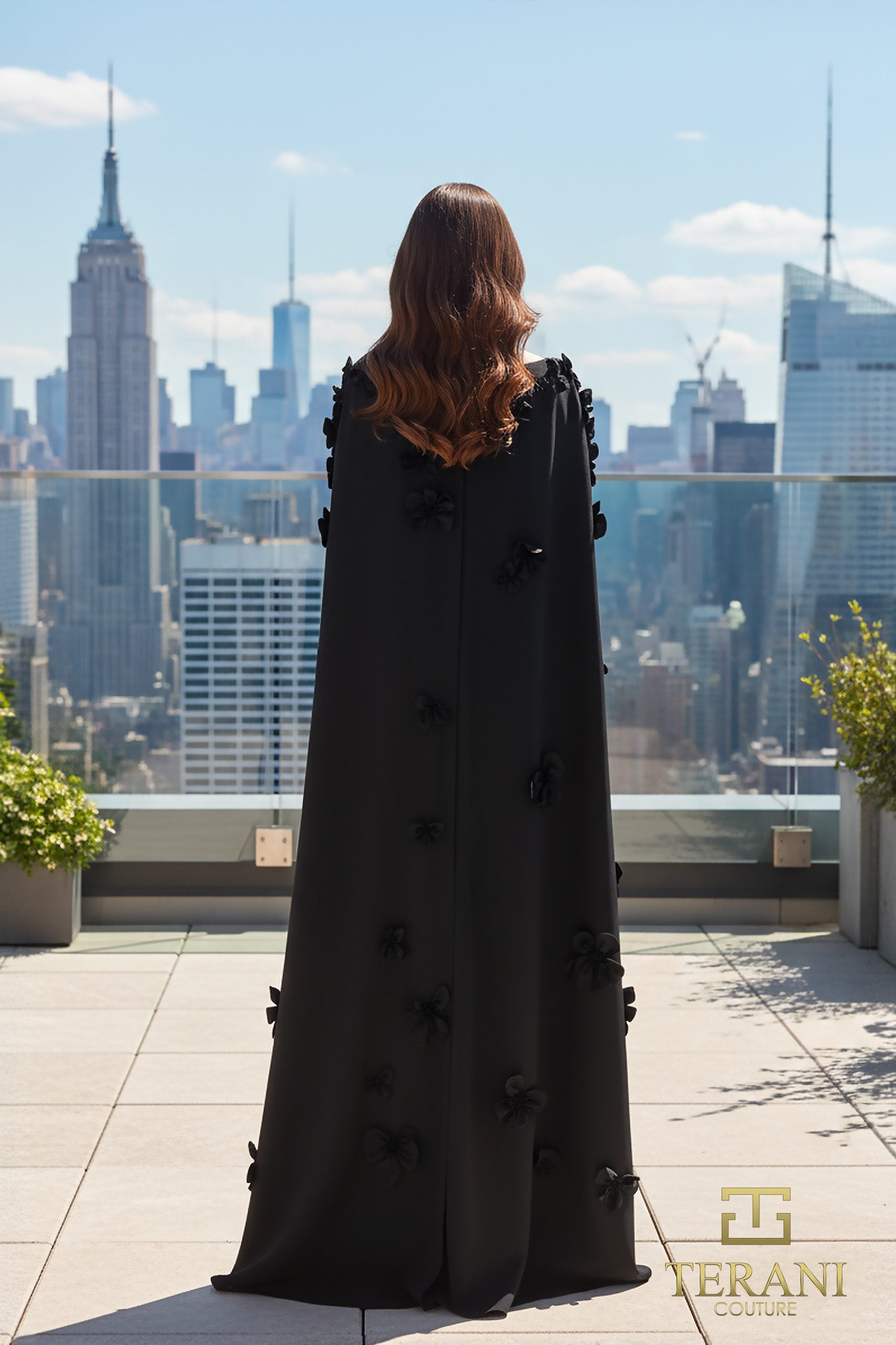 Boat Neck Crepe Gown with Cape Sleeves - 261M6687
