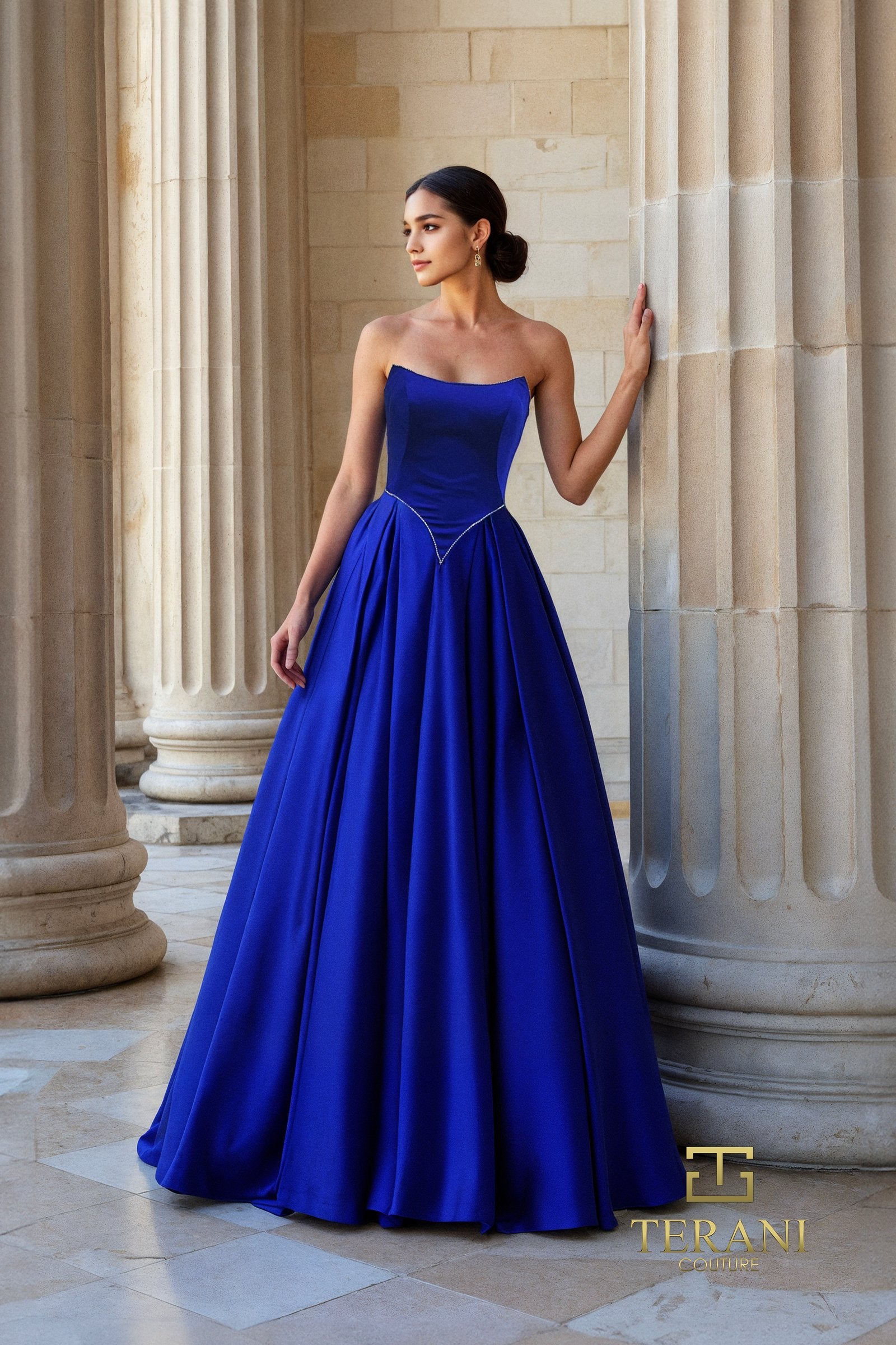 Curved Neck Satin Ballgown - 261P6194