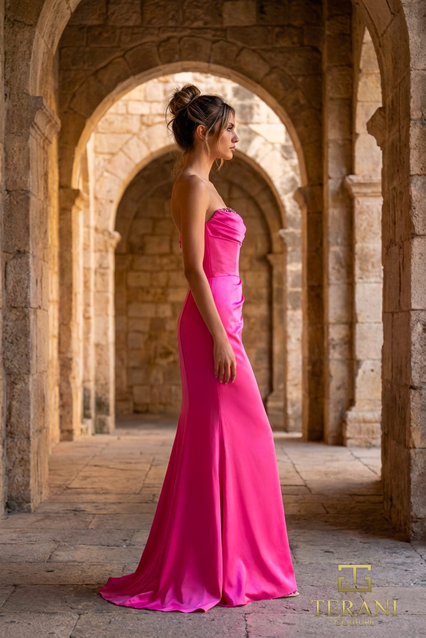 Straight Neck Satin Column Gown - 261P6217