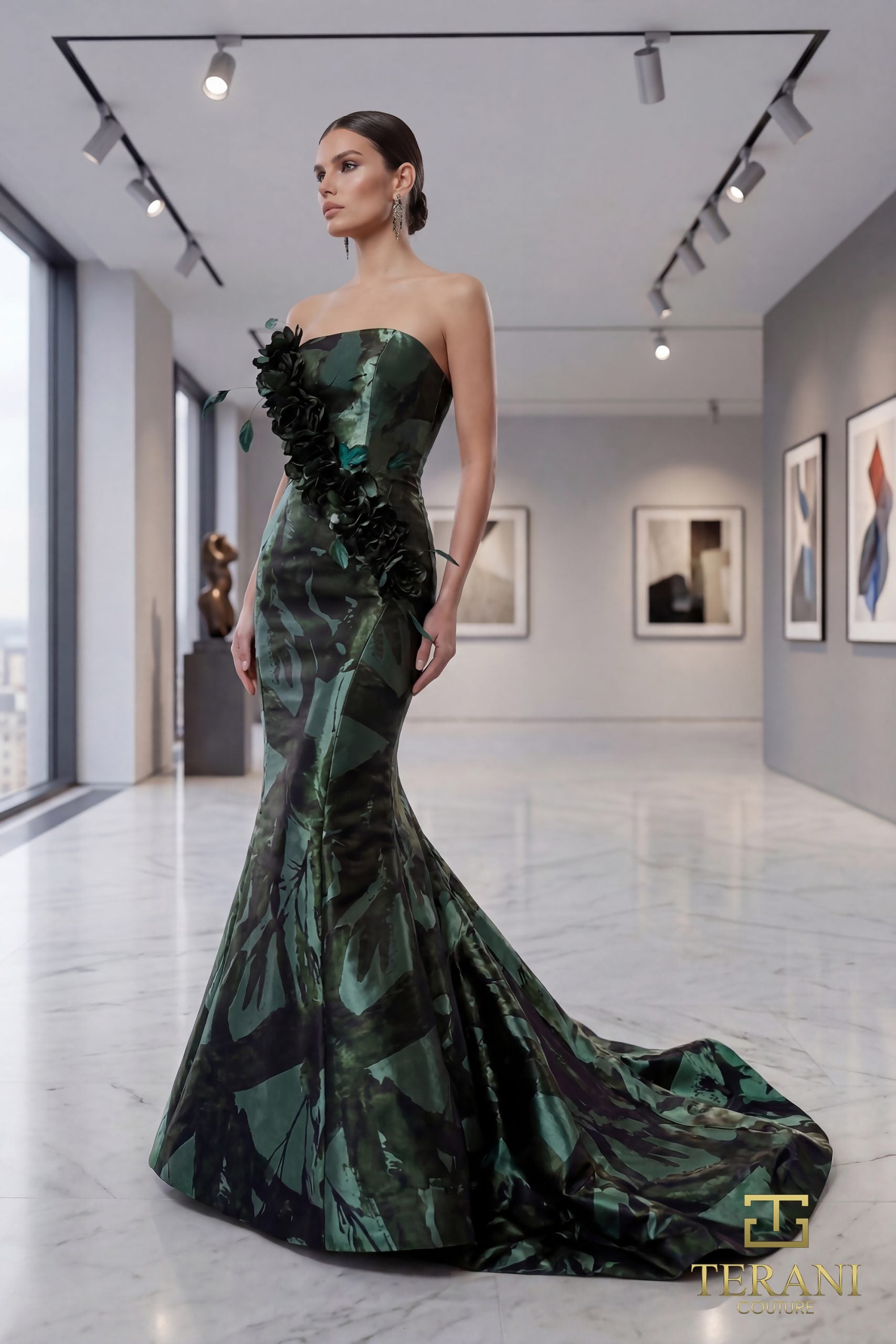 Straight Neck Shimmer Jacquard Mermaid Gown - 261E6259