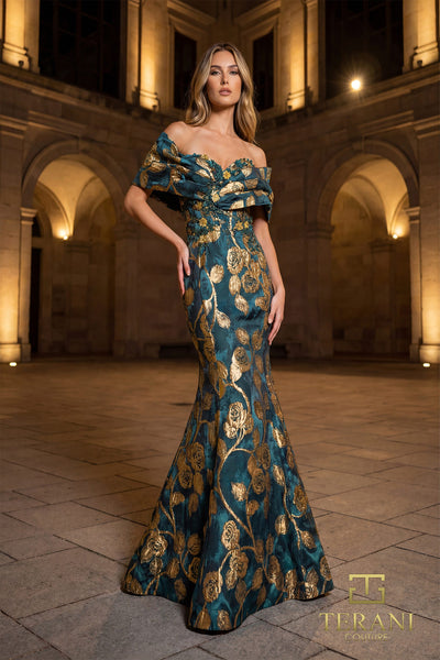 Off-Shoulder Jacquard Mermaid Gown - 261E6273