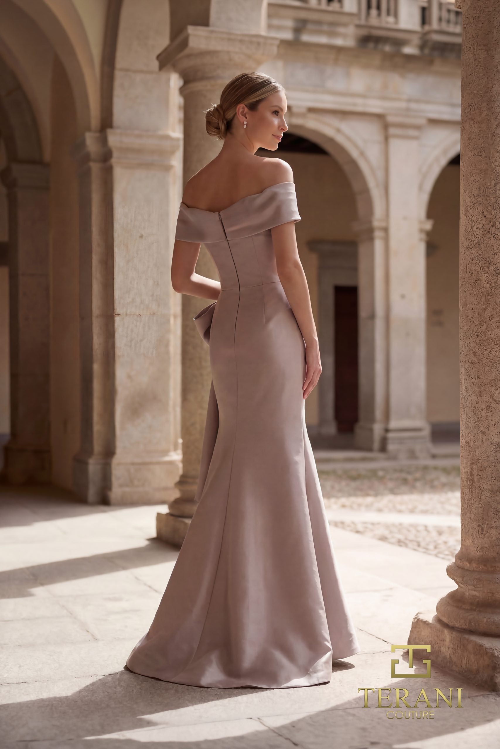 Off-Shoulder Stretch Mikado A-Line Gown - 261M6431