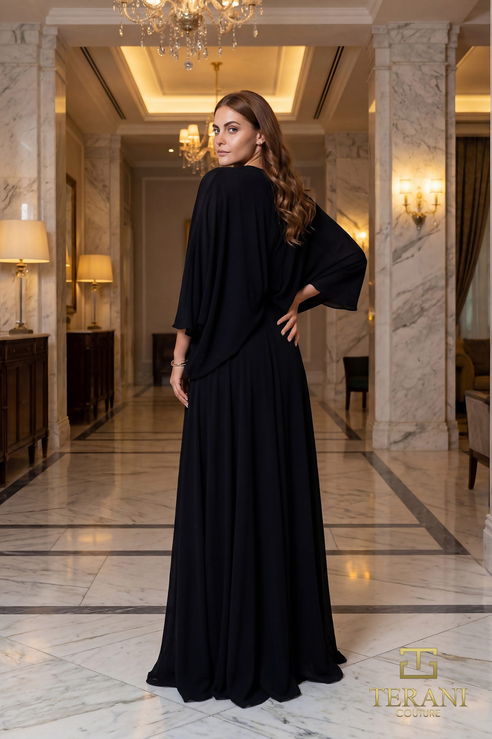 Deep V Georgette A-Line Gown with Slit - 261M6716